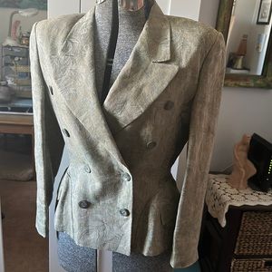 Escada 100% Linen Brocade Peplum Double Breasted Short Blazer 40